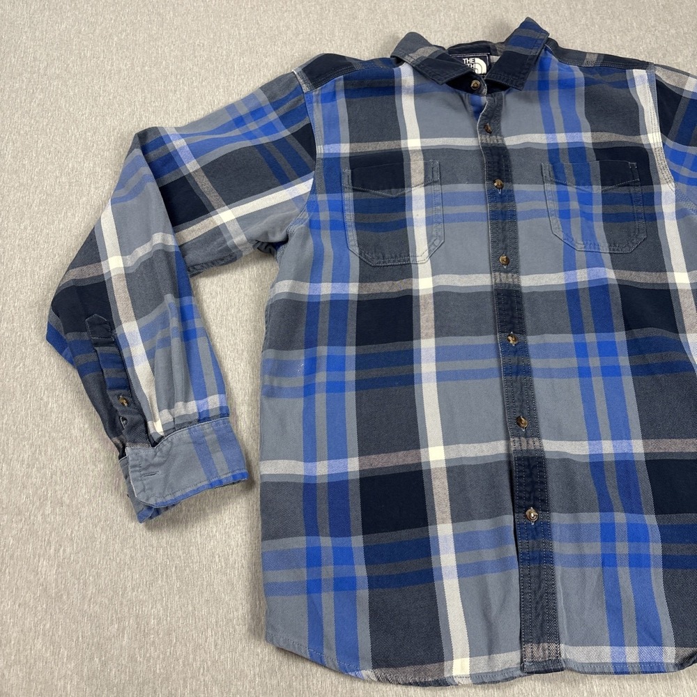The North Face Men's‎ Flannel Shirt Medium Blue Plaid Long Sleeve Button Up - Picture 2 of 15